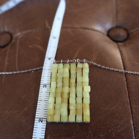 Light green jade square beads &sterling silver Sherzada necklace pendant 14"-17" - Picture 12 of 16